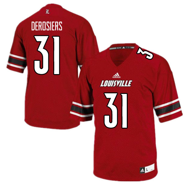 Men #31 Gregory DeRosiers Louisville Cardinals College Football Jerseys Sale-Red